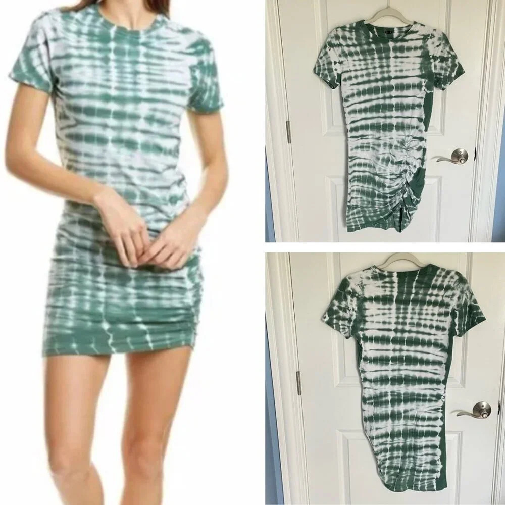 Monrow Green White Tie Dye T-shirt Dress - 29505